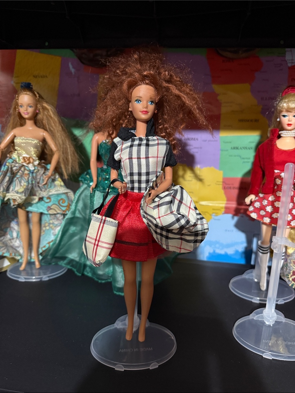 Barbie Red Skirt with Black &White Plaid Top and Matching Tote. No doll